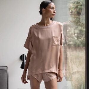 LUNYA Pink Silk Pajama Shirt with Breast Pocket Size Medium